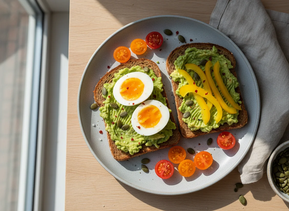 Avocado Toast with Egg and Bell Pepper photo