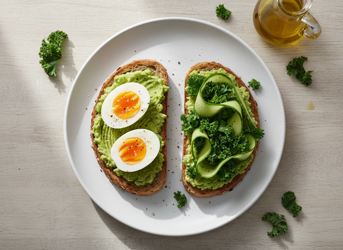 Avocado Toast with Egg and Kale Salad photo