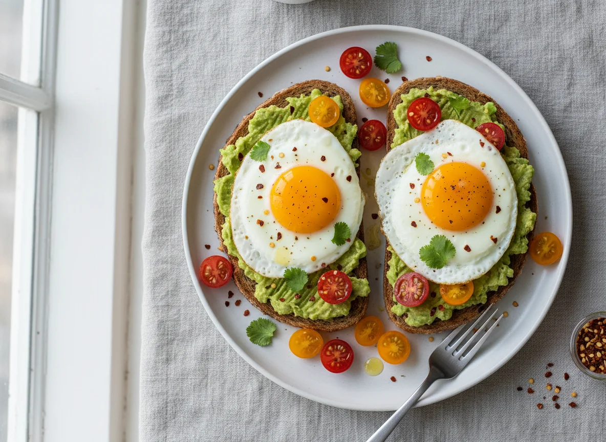 Avocado Toast with Egg and Tomatoes photo