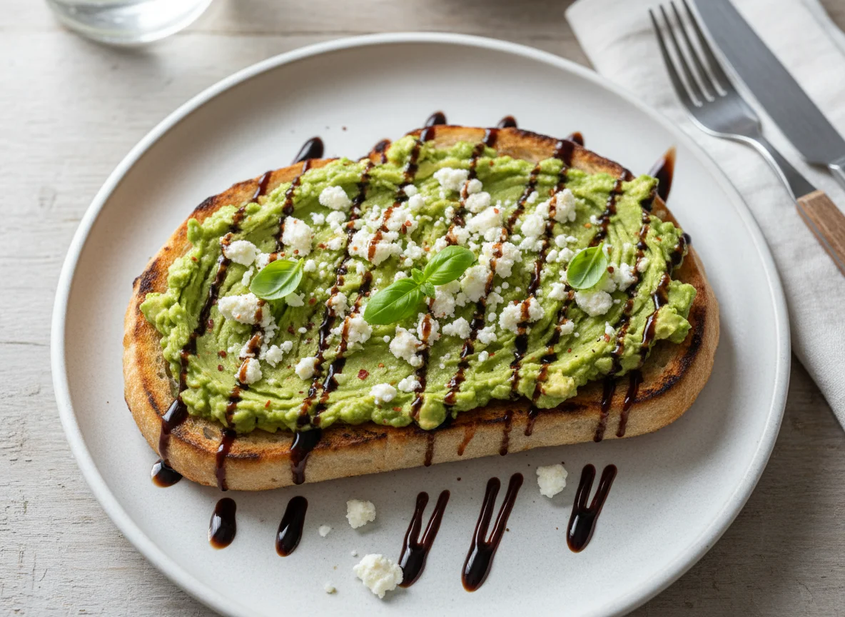Avocado Toast with Feta and Balsamic Glaze photo