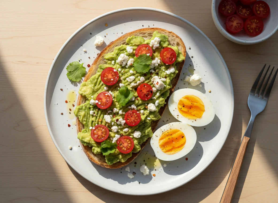 Avocado Toast with Feta and Boiled Eggs photo