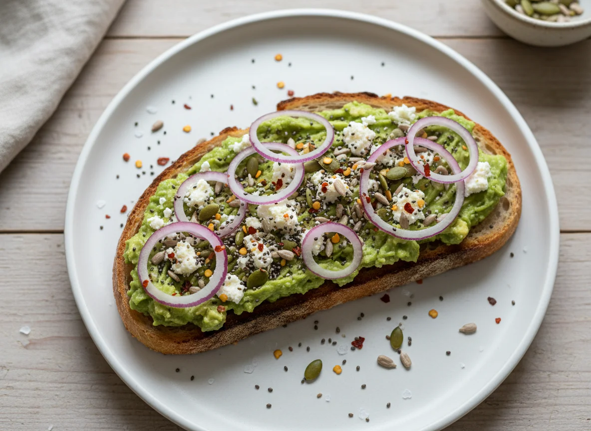 Avocado Toast with Feta and Seeds photo