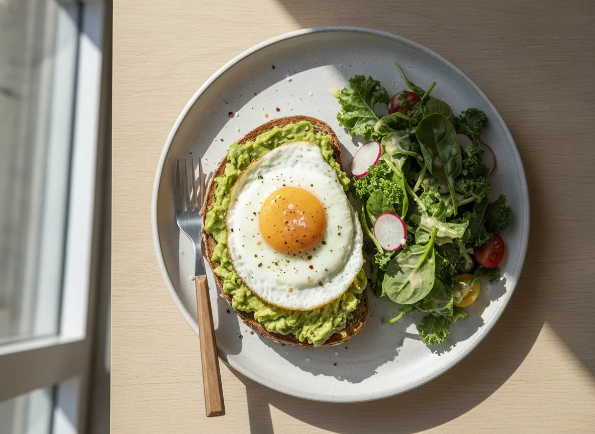 Avocado Toast with Fried Egg and Side Salad photo