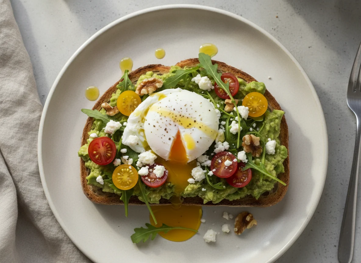 Avocado Toast with Poached Egg and Feta photo