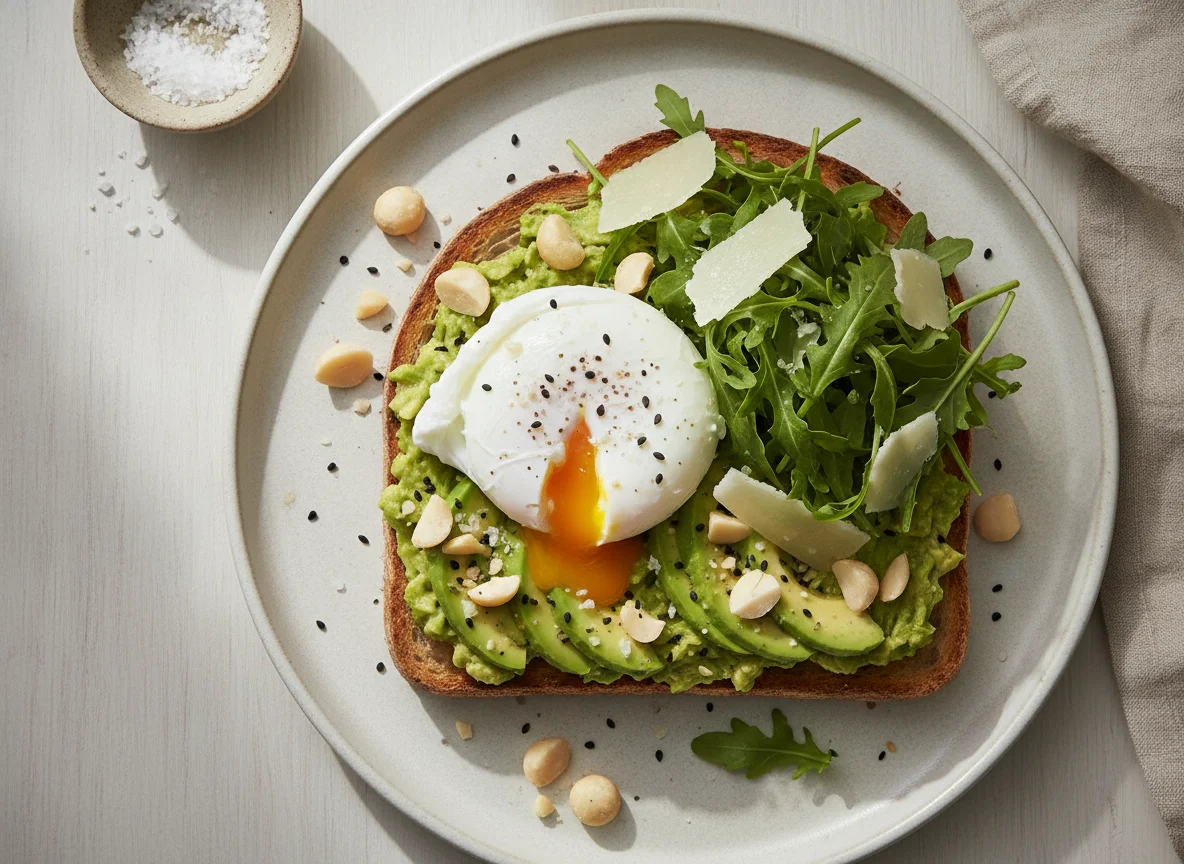 Avocado Toast with Poached Egg and Rocket photo