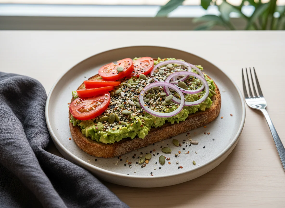 Avocado Toast with Tomato and Seeds photo