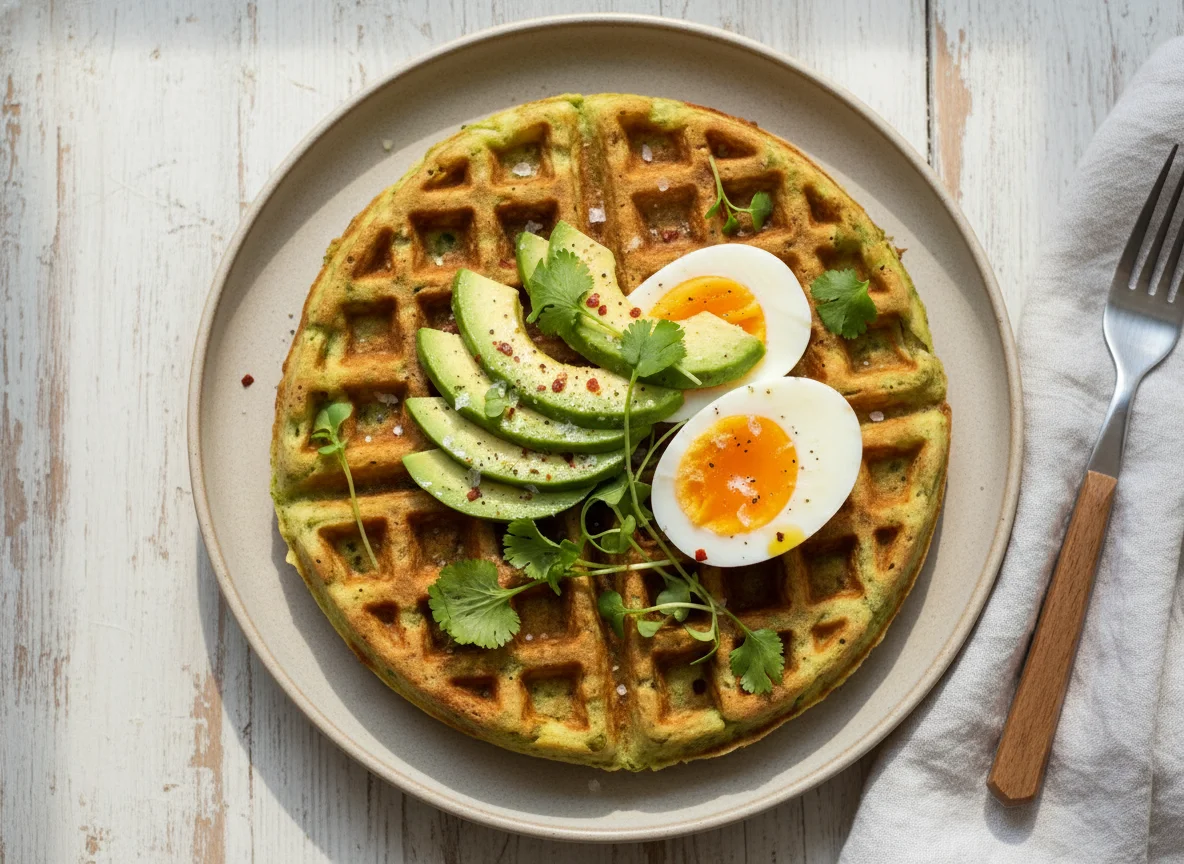 Avocado Waffle with Boiled Egg photo