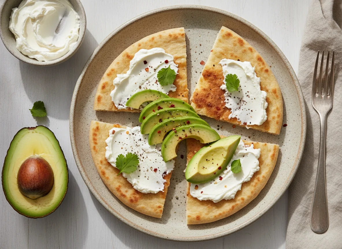 Avocado with Flatbread and Cream Cheese photo