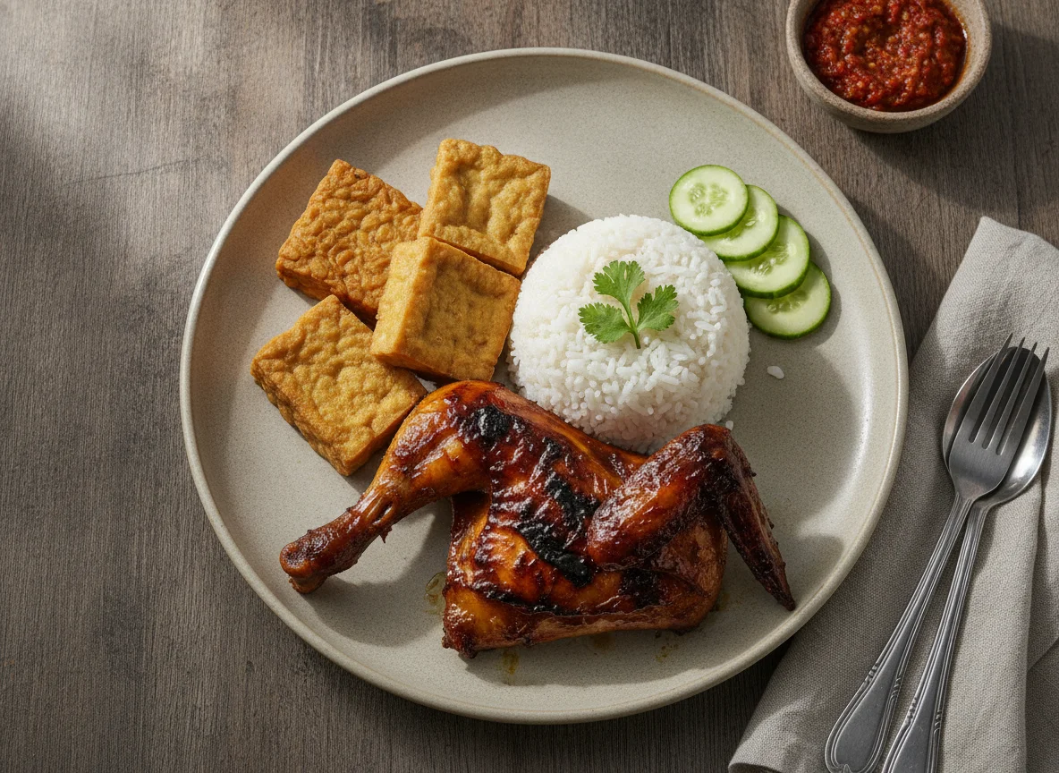 Ayam Bakar with Rice, Tempeh, and Tofu photo
