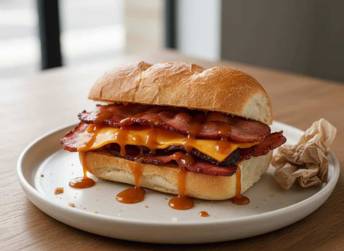 Bacon and Cheese Roll with Brown Sauce photo