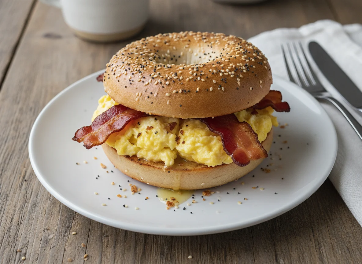 Bacon and Egg Everything Bagel Sandwich photo
