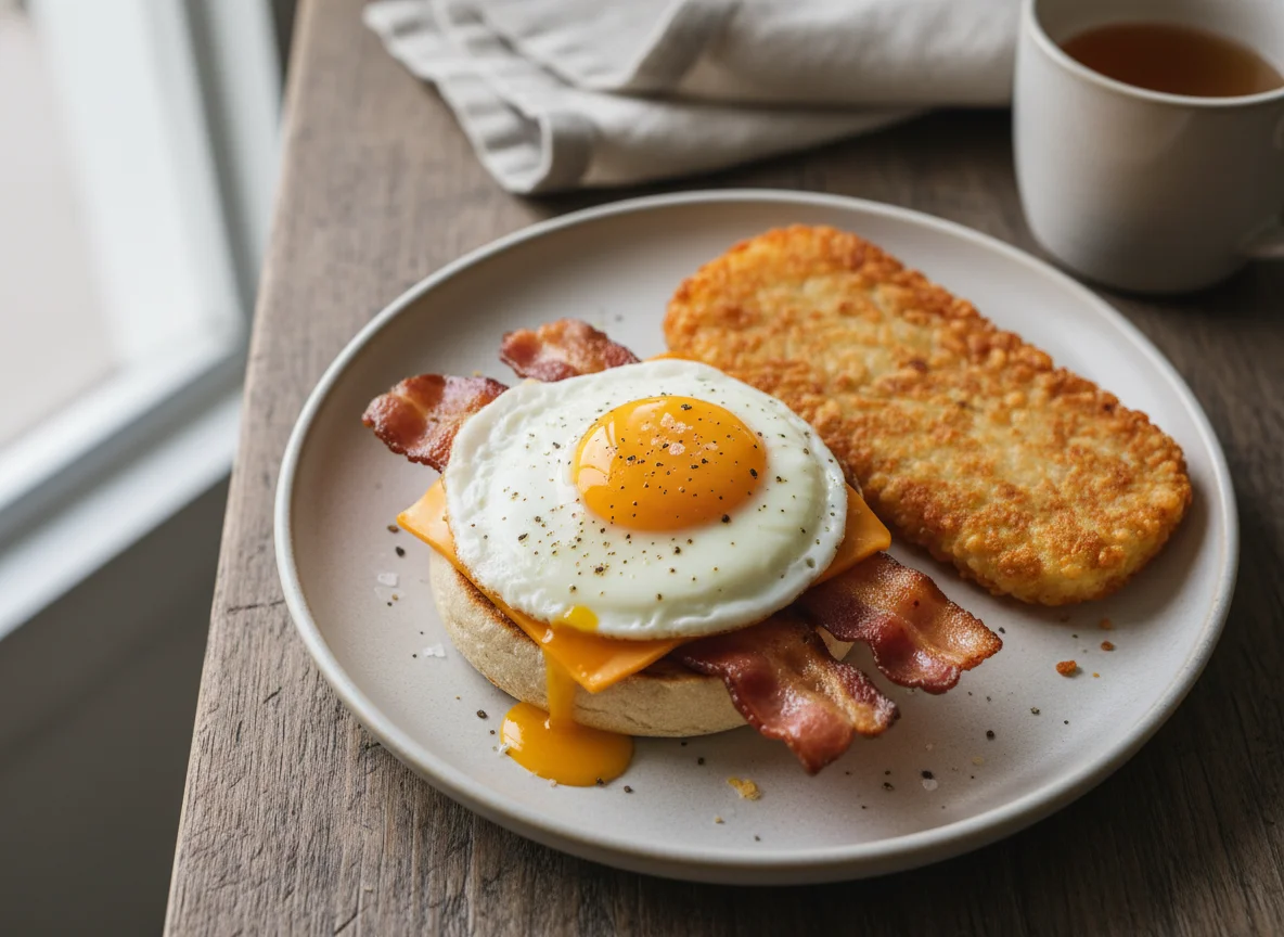 Bacon and Egg Muffin with Hash Brown photo