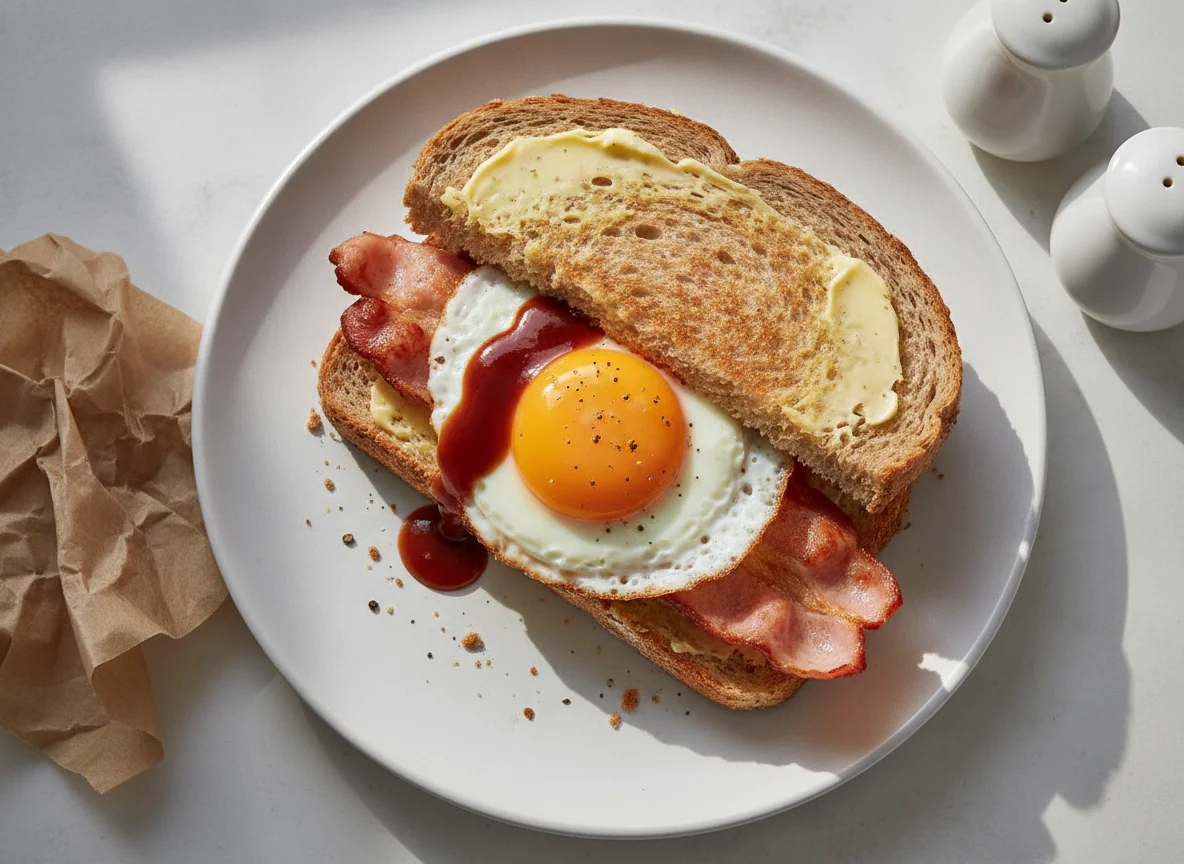 Bacon and Egg Sandwich on Wholemeal Bread photo
