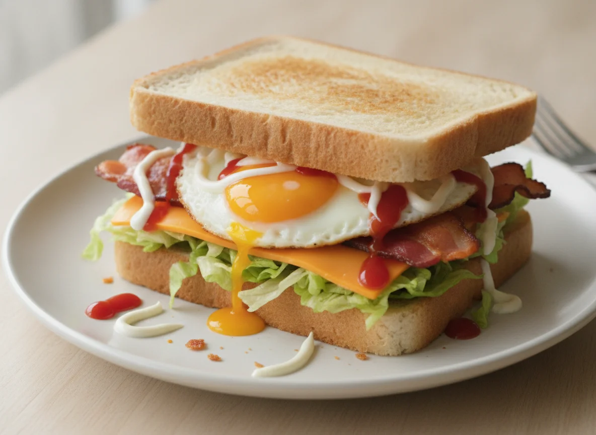 Bacon and Egg Sandwich with Cheese and Salad photo