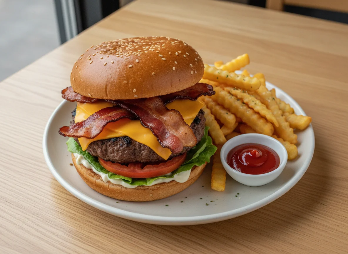 Bacon Cheeseburger with French Fries photo