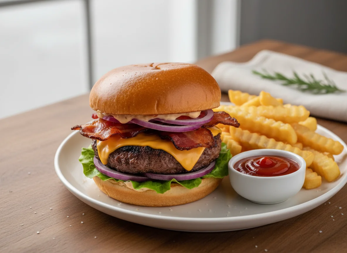 Bacon Cheeseburger with Fries photo
