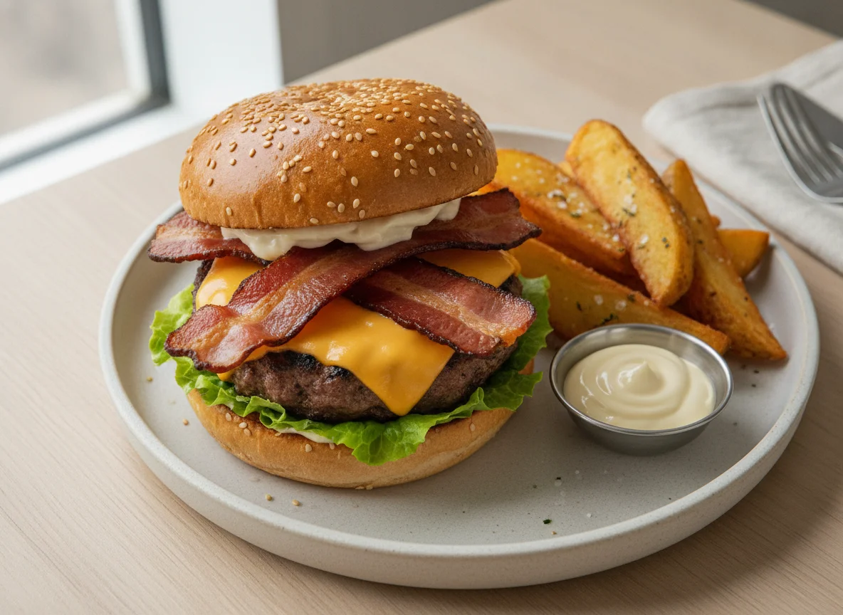 Bacon Cheeseburger with Potato Wedges photo