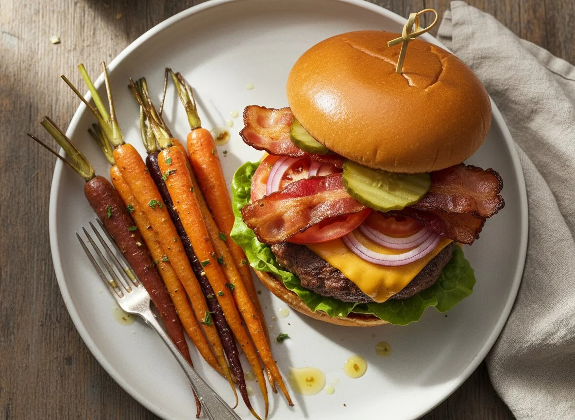 Bacon Cheeseburger with Roasted Carrots photo
