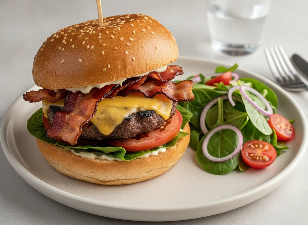 Bacon Cheeseburger with Side Salad photo