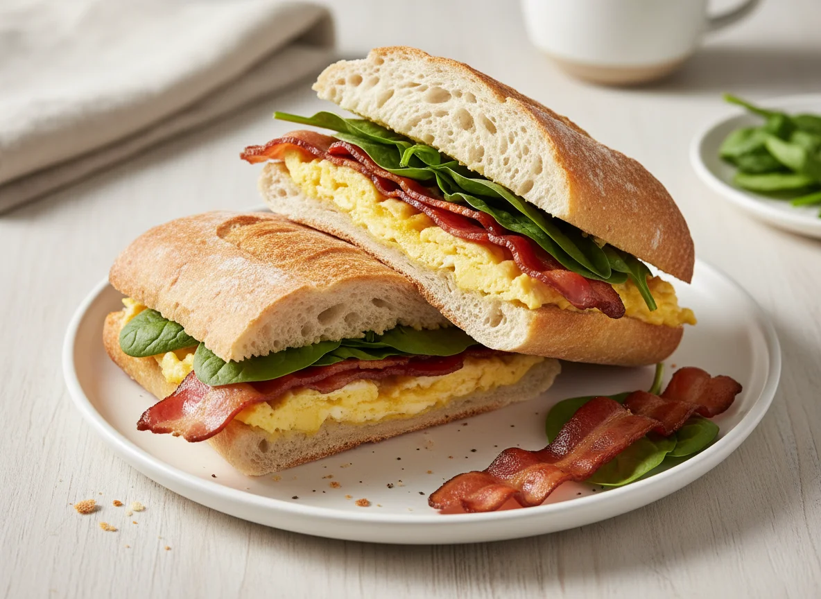 Bacon, Egg, and Spinach Sandwich photo