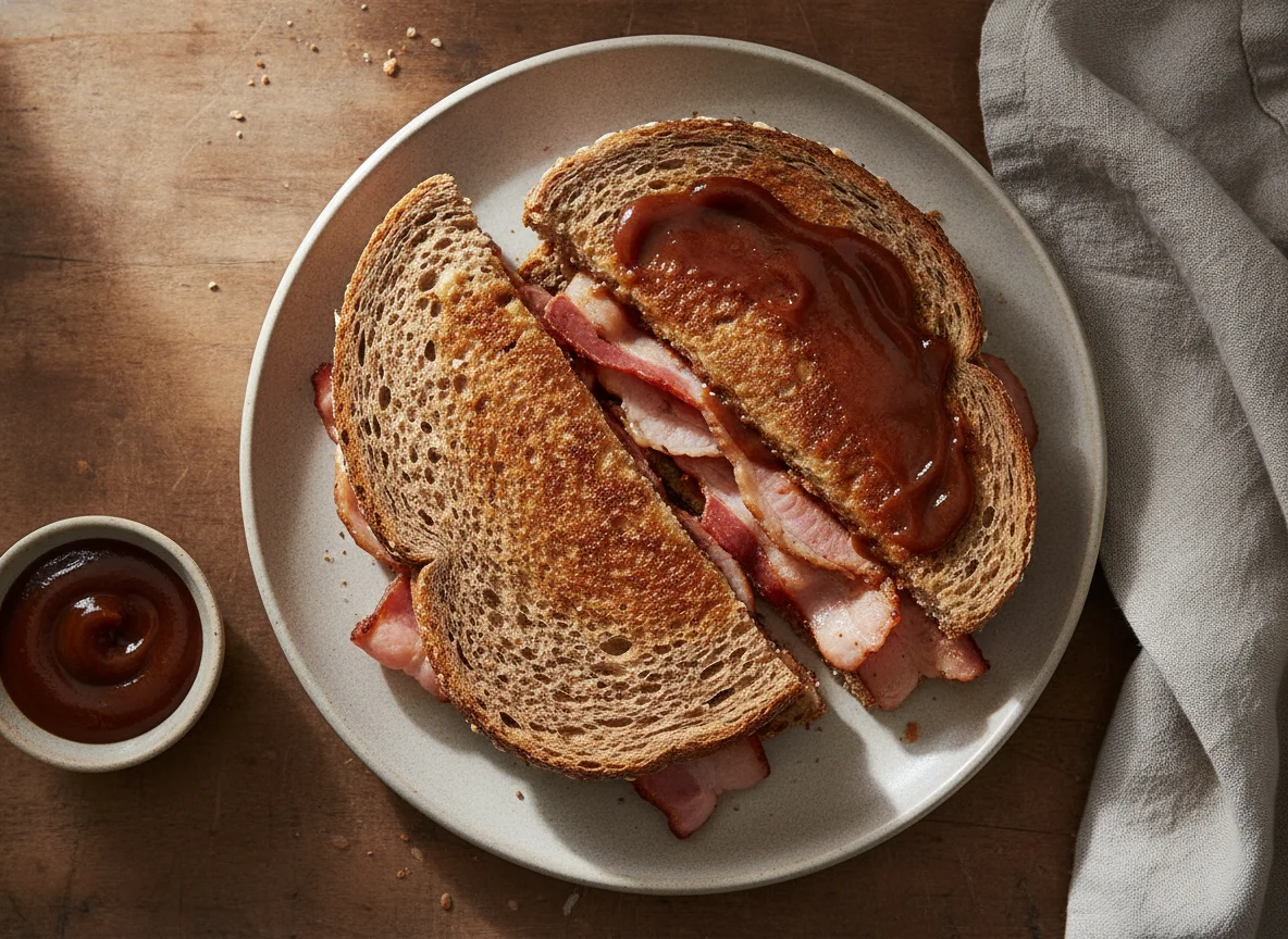 Bacon sandwich on wholemeal bread photo