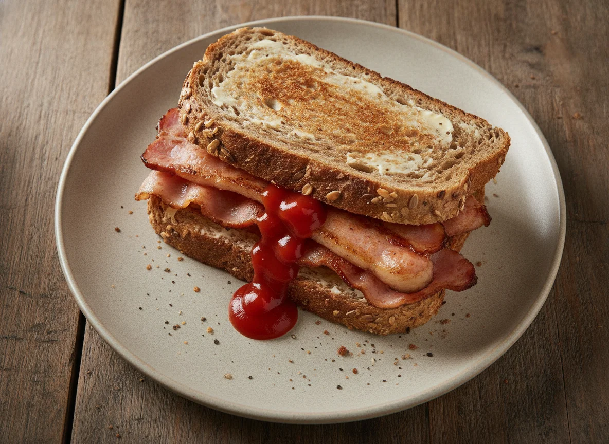Bacon sandwich with ketchup photo