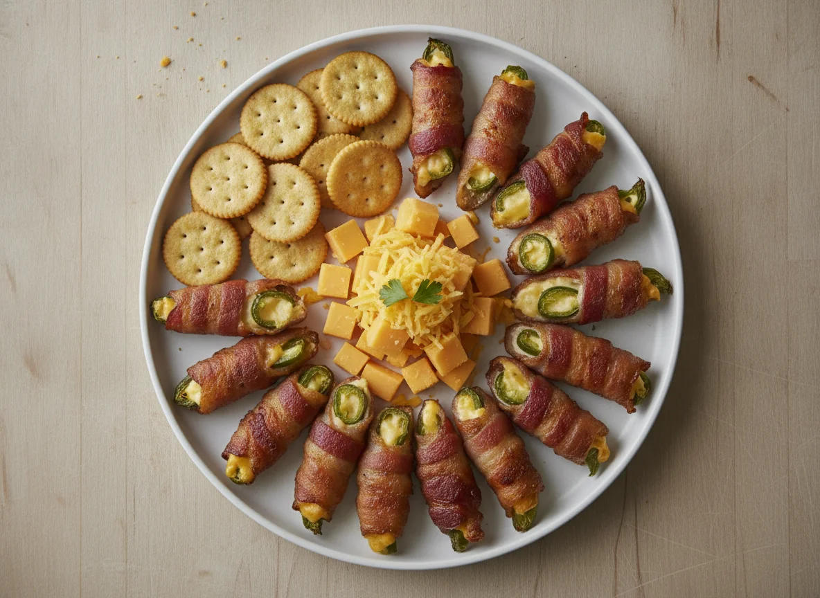 Bacon Wrapped Jalapeno Poppers with Crackers and Cheese photo