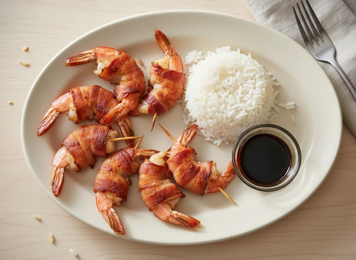 Bacon-Wrapped Shrimp with Rice photo