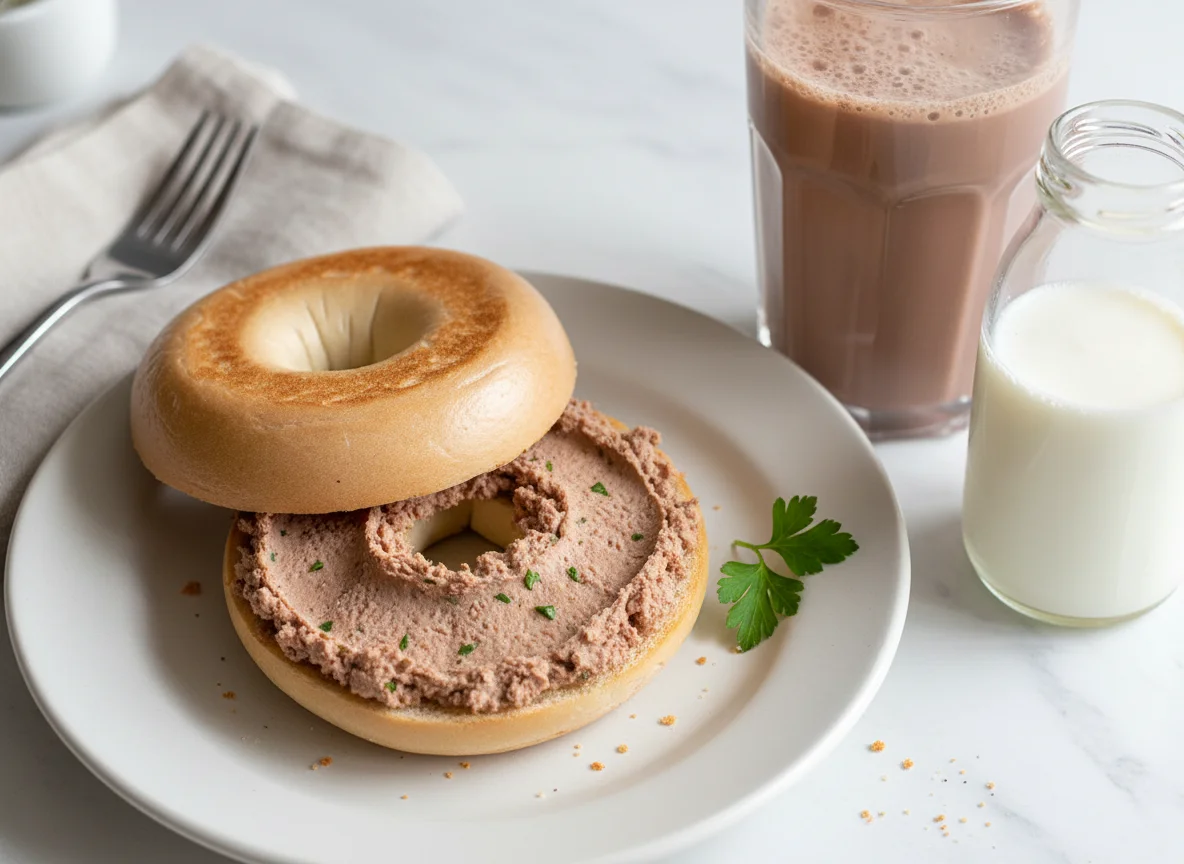 Bagel with Creton and Chocolate Milk photo