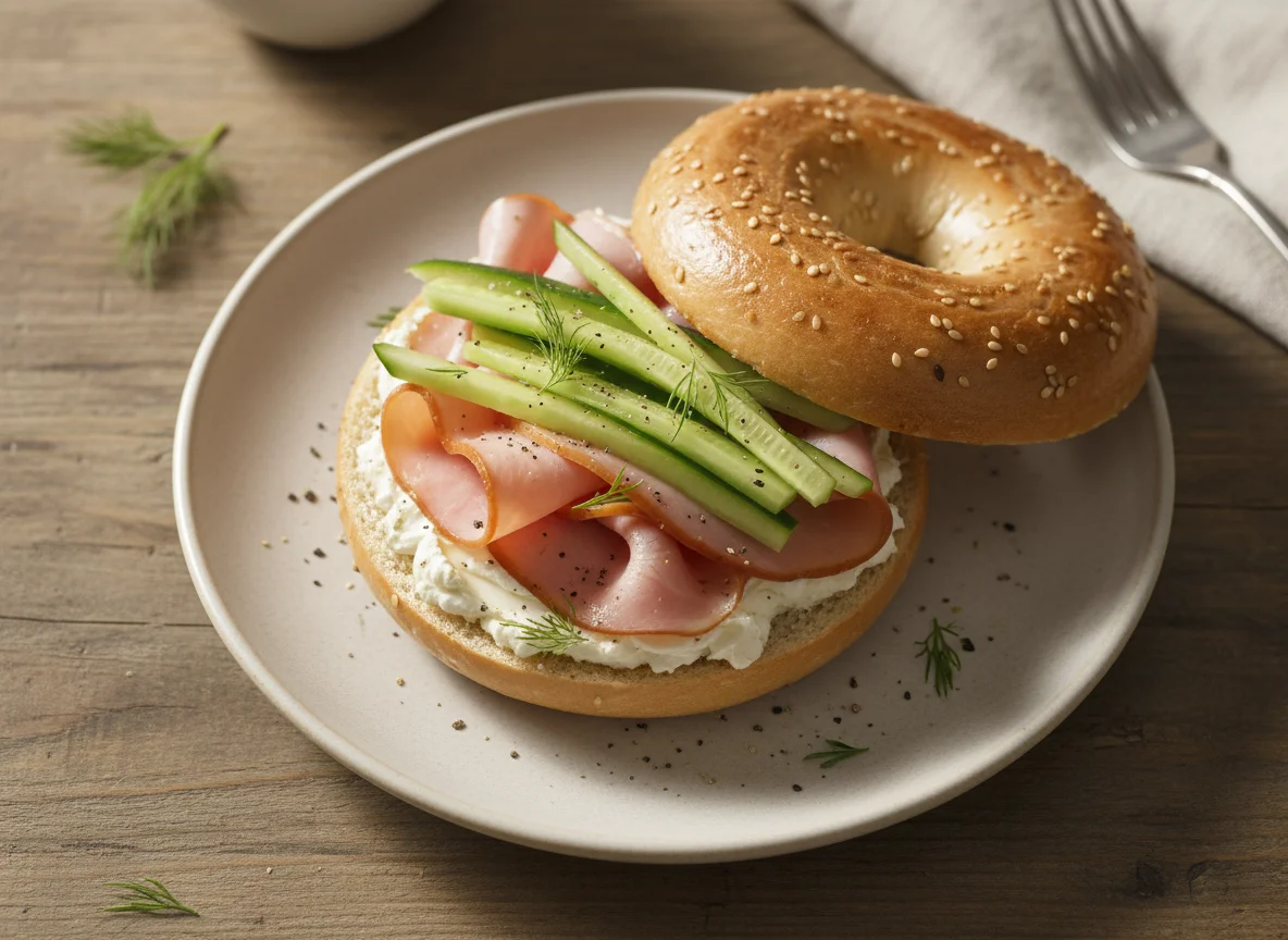 Bagel with Ham and Cucumber photo