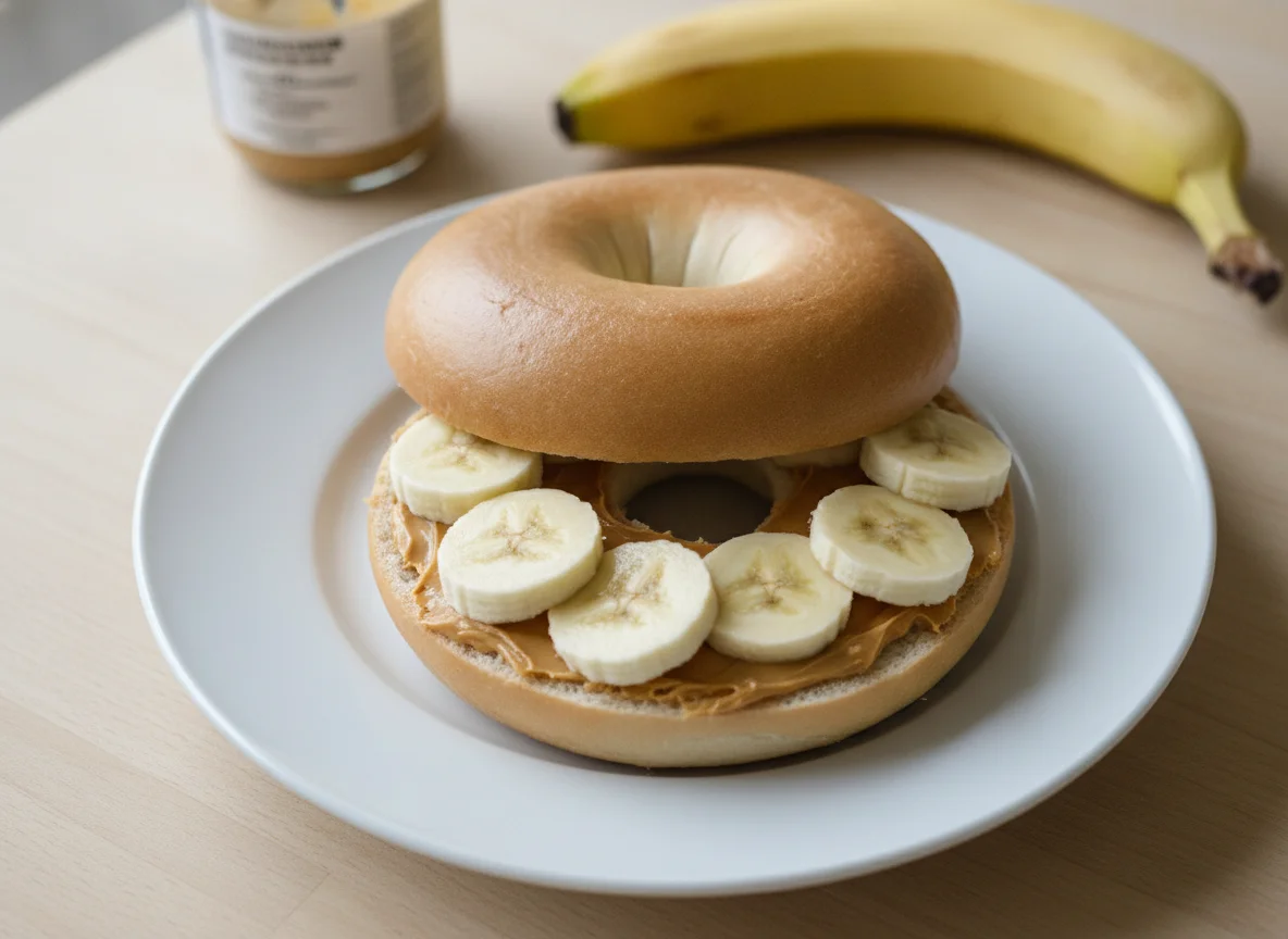 Bagel with Peanut Butter and Banana photo