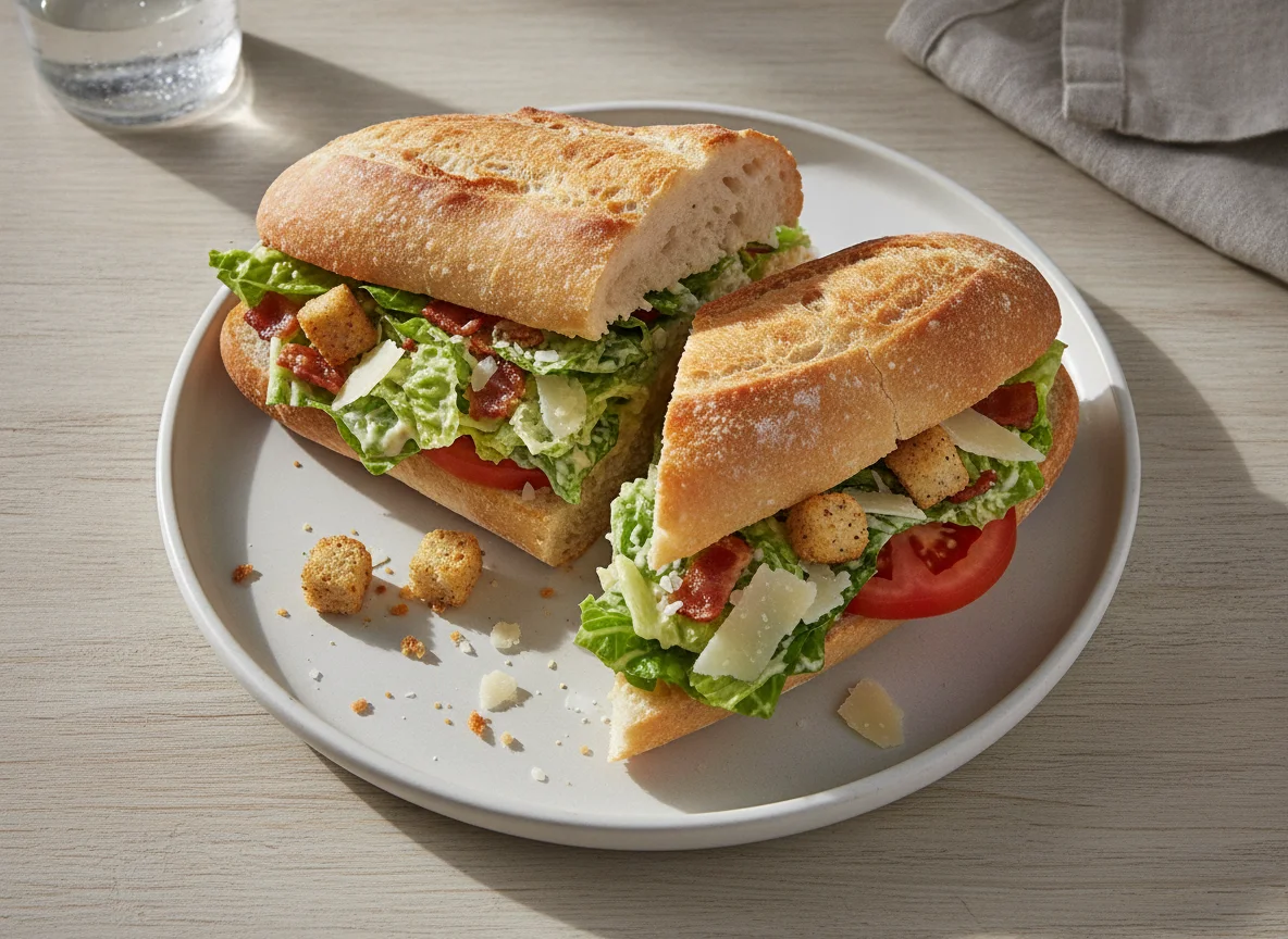 Baguette Sandwich with Caesar Salad photo
