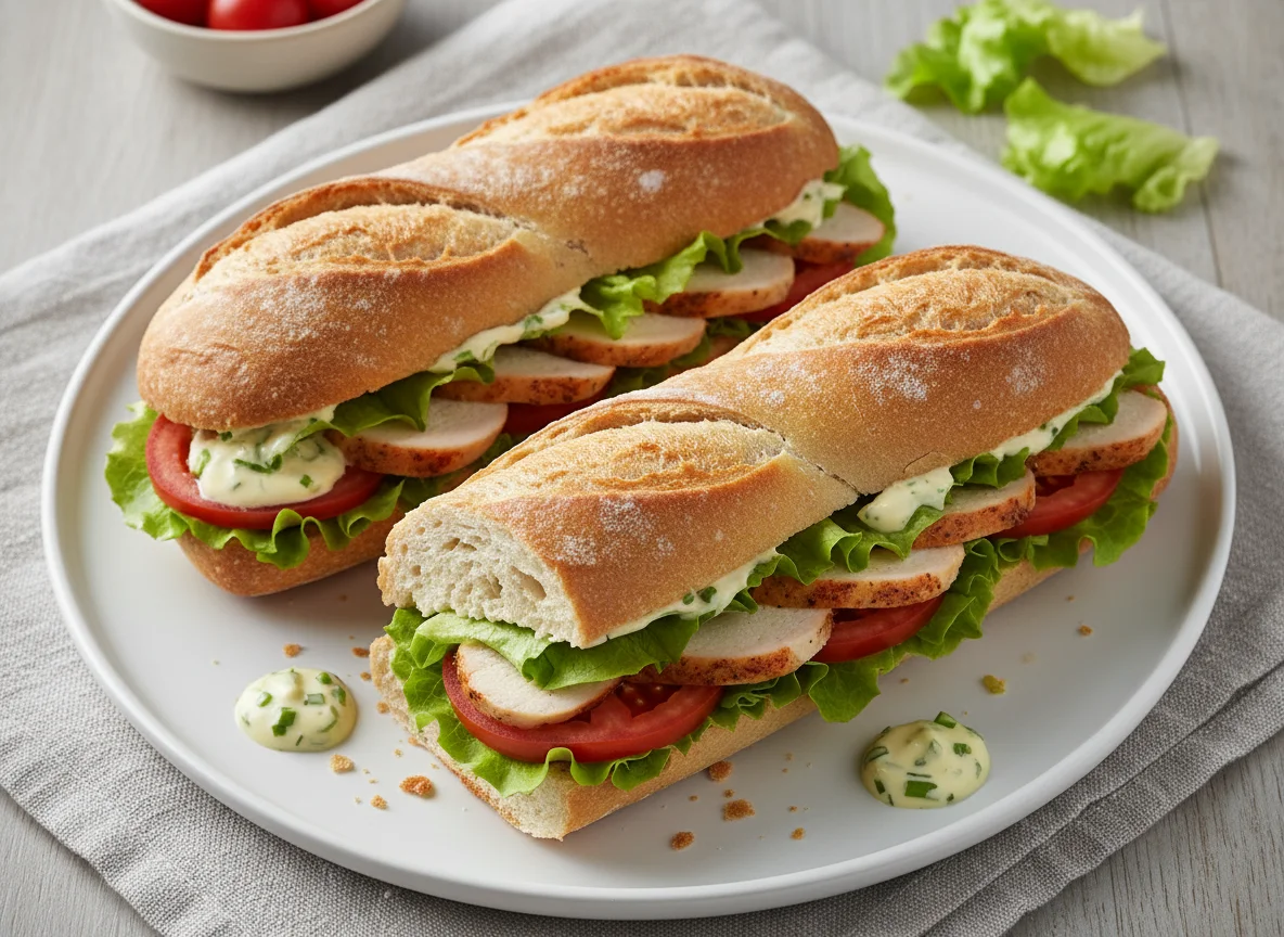 Baguette Sandwich with Chicken, Tomato, and Lettuce photo