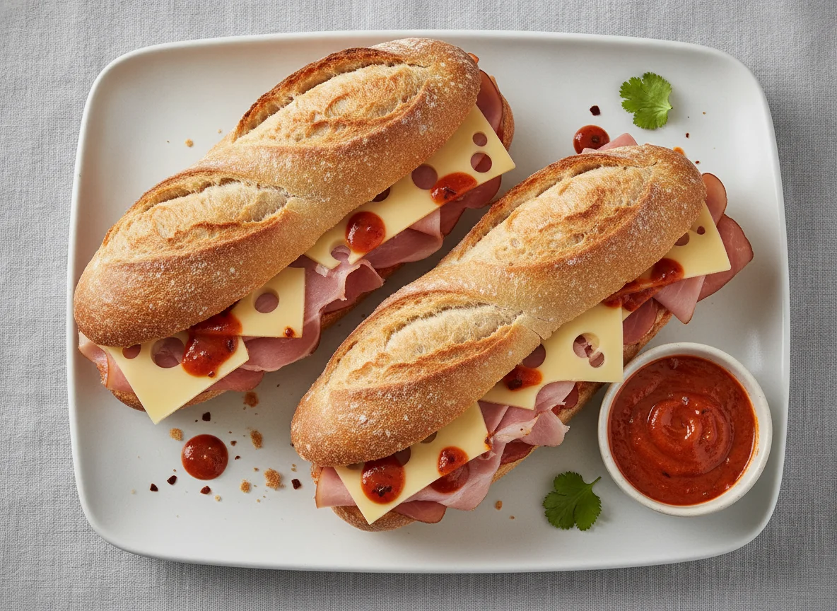 Baguette sandwich with samurai sauce photo