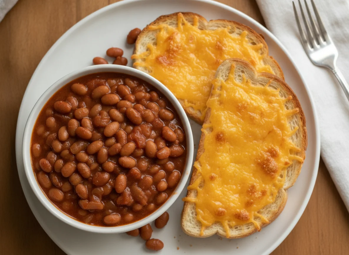 Baked beans with cheesy toast photo