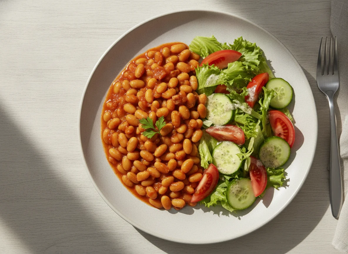 Baked beans with mixed salad photo