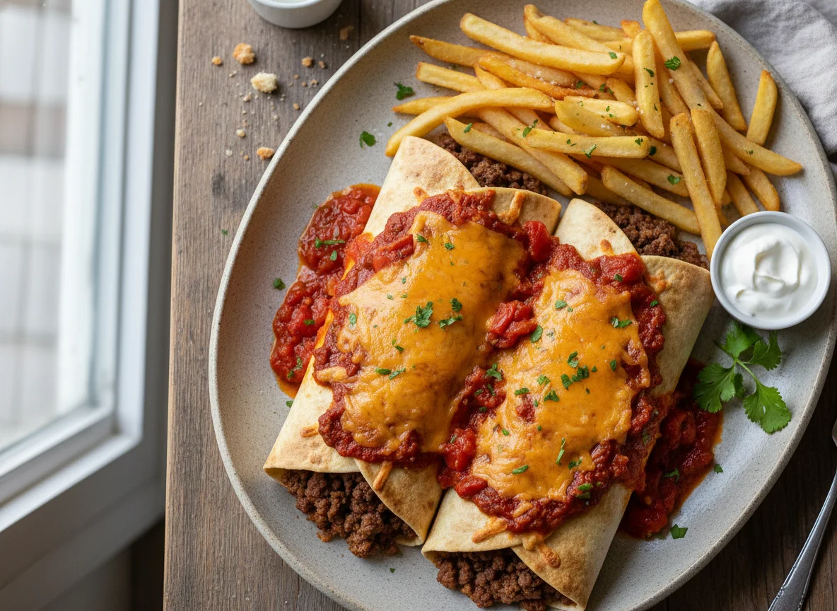 Baked Burritos with Fries photo