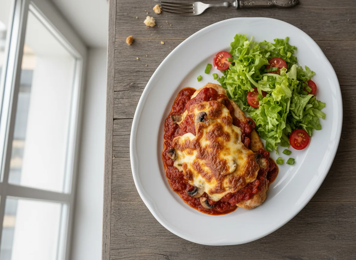 Baked Chicken with Cheese and Salad photo