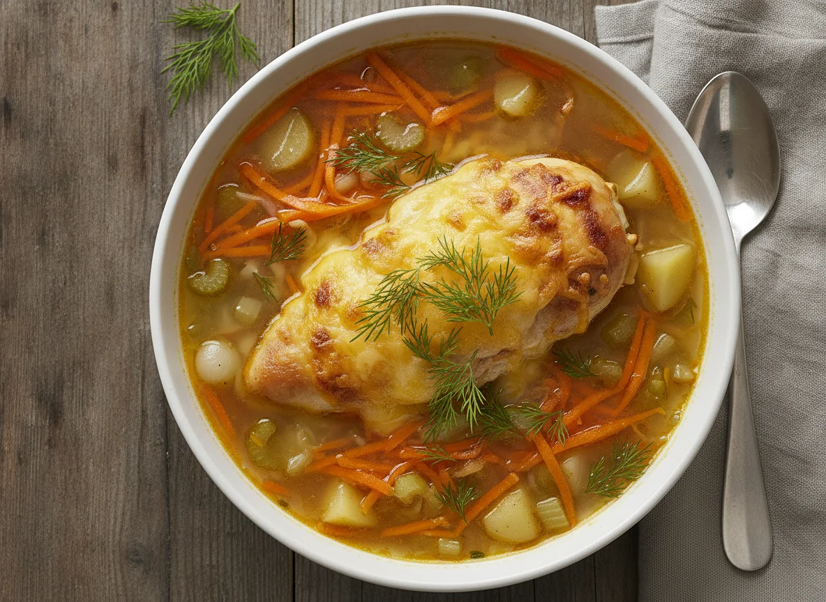 Baked Chicken with Cheese and Vegetable Soup photo