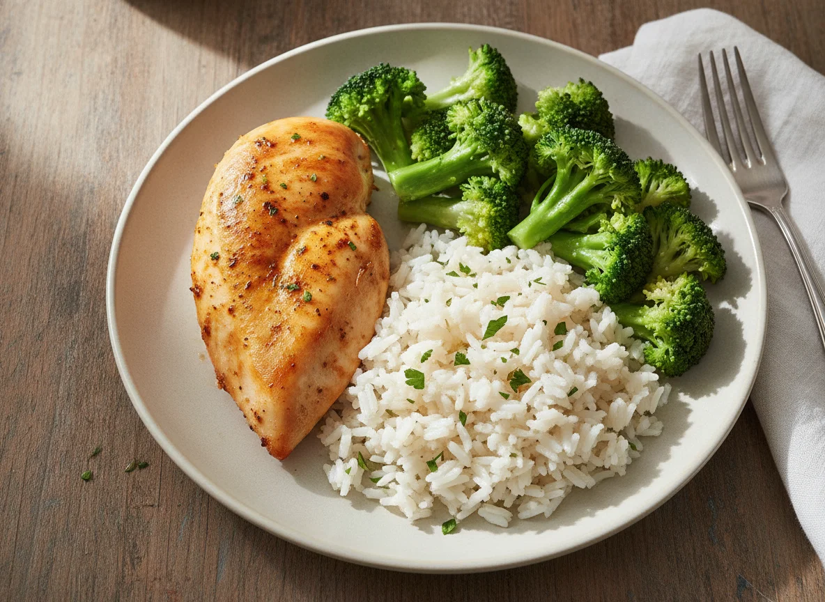 Baked Chicken with Rice and Broccoli photo