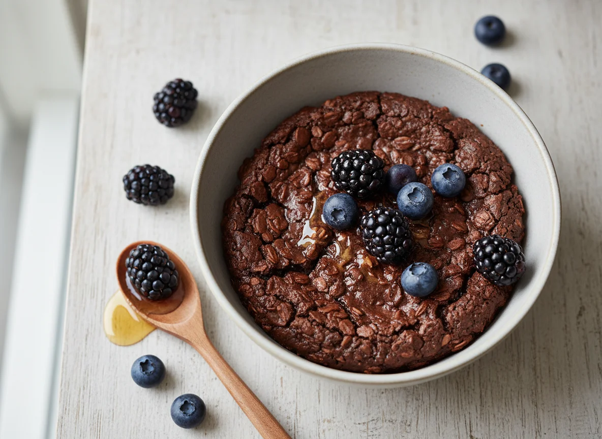 Baked chocolate oats with berries photo