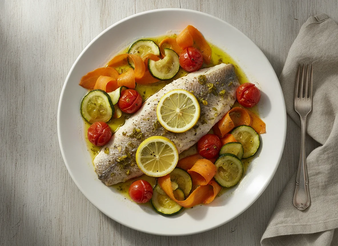 Baked Fish with Lemon and Cherry Tomatoes photo