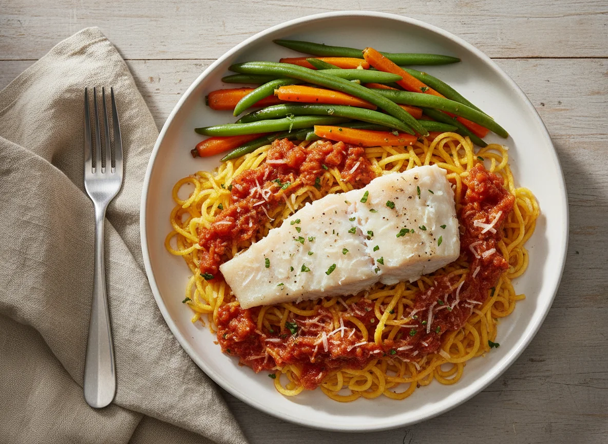 Baked Fish with Spaghetti Squash and Vegetables photo