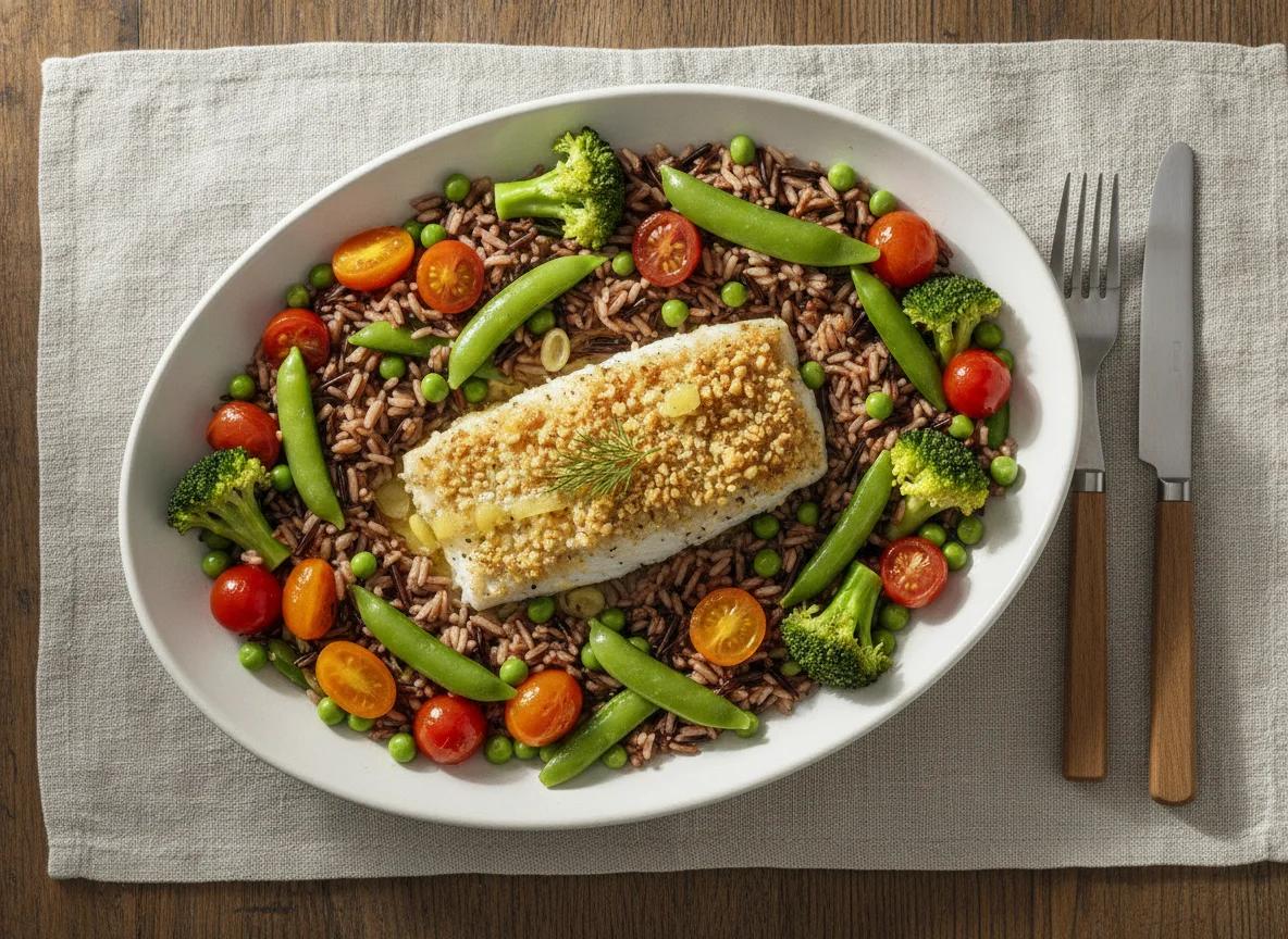 Baked Fish with Wild Rice and Vegetables photo