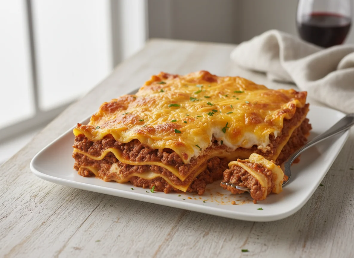 Baked Lasagna with Cheese Topping photo