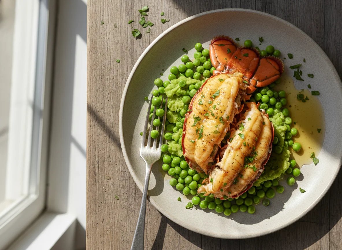 Baked Lobster Tail with Peas photo