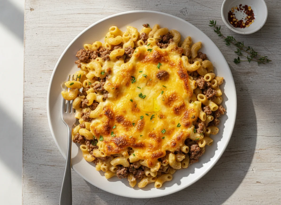 Baked Macaroni with Ground Meat and Cheese photo