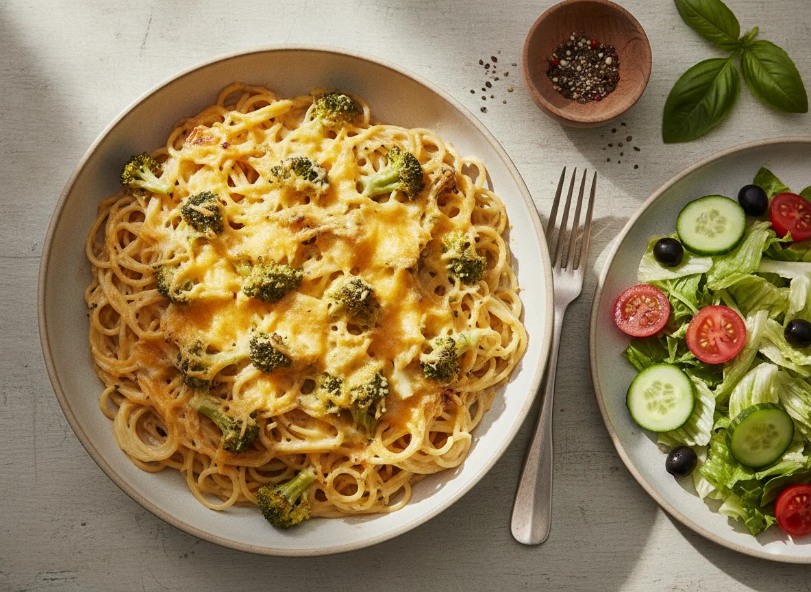 Baked Pasta with Broccoli and Fresh Garden Salad photo