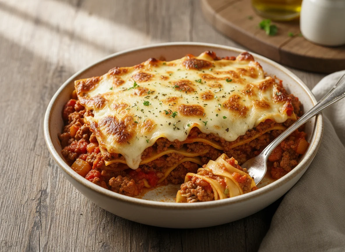 Baked Pasta with Cheese and Meat Sauce photo