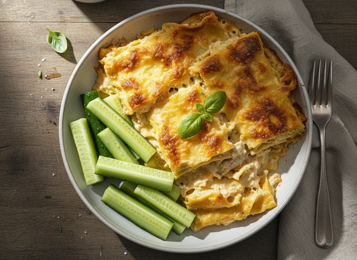 Baked Pasta with Cream Sauce and Cucumber photo